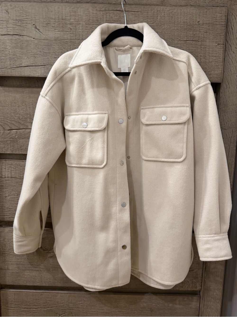 H&M Cream Button-Front Shacket with Patch Pockets